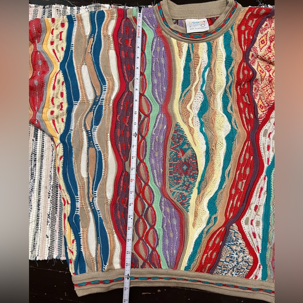 Vintage Coogi 3D Knit Mercerized Cotton Sweater Australia 1980s Biggie Colourful - Picture 11 of 11